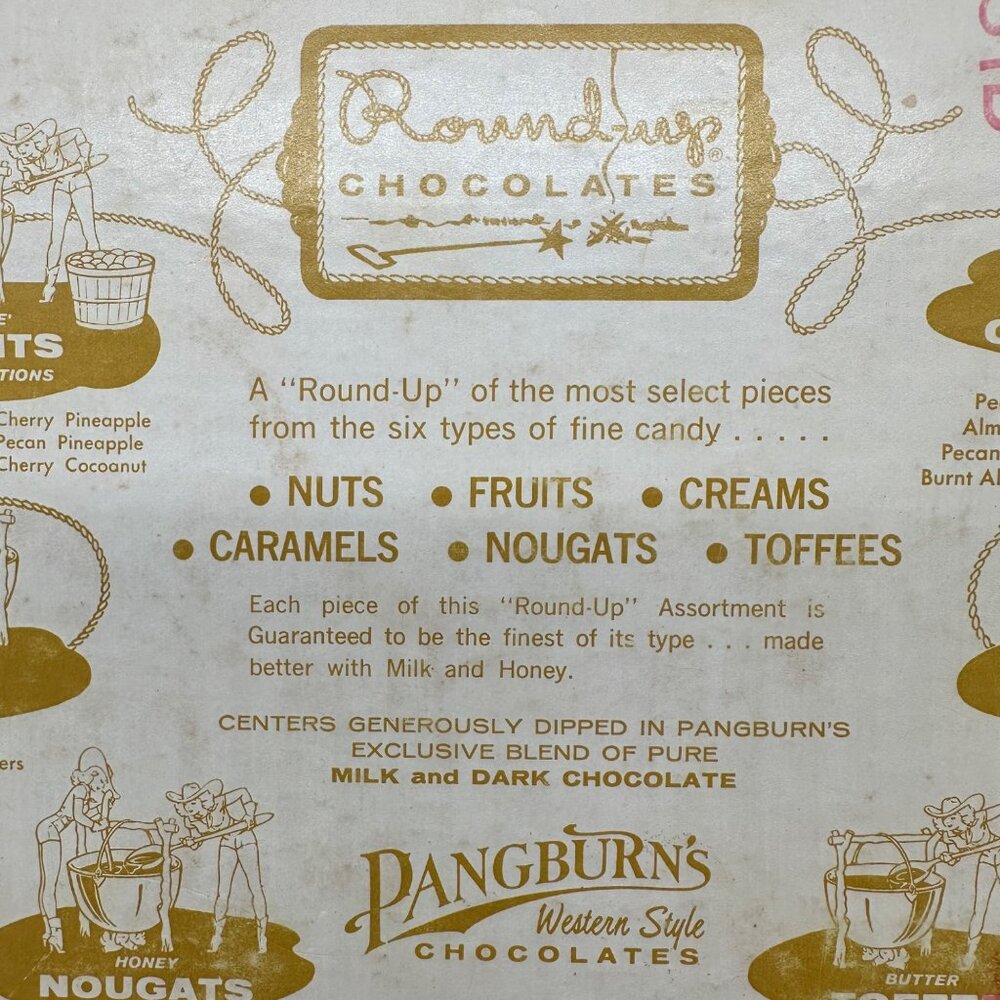 Vintage Pangburns Chocolate Box Round Up 1960s Cowgirls Western Texas Empty - Picture 8 of 16